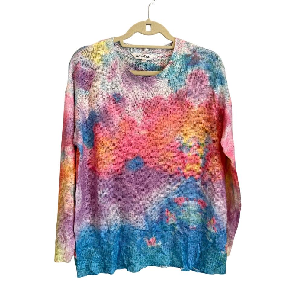 Davi & Dani Tie Dye Knit Sweater Small Colorful Lightweight Boho Pullover Casual